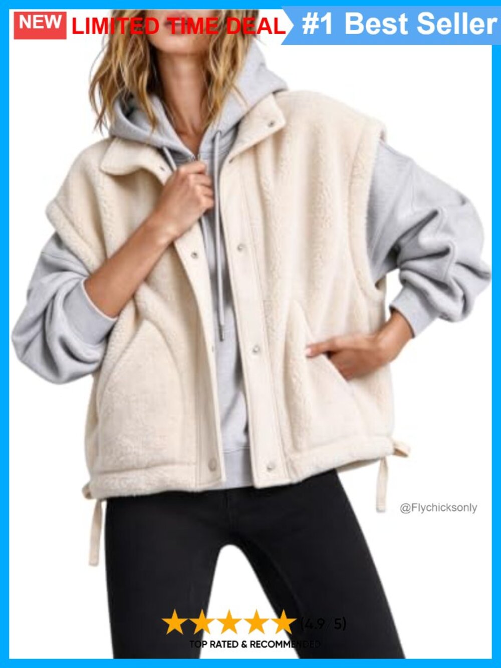 Sherpa Fleece Vest Fuzzy Teddy Gilet Sleeveless Snap Snap Button